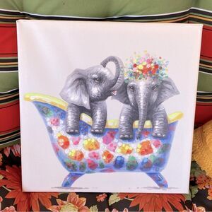 Home Goods Stretched Canvas on Wood Frame Colorful Elephants Play Wall Art
